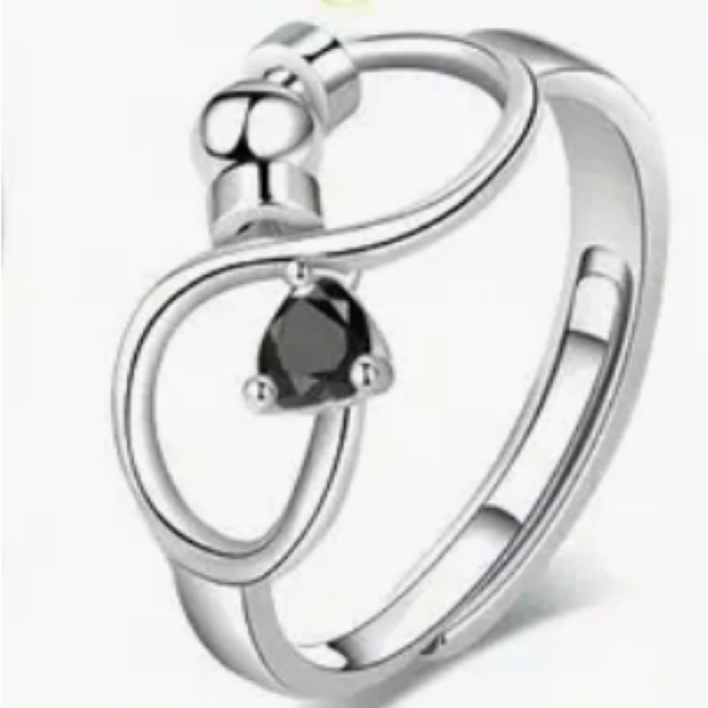 Ring Dainty Black Stone Adjustable Infinity Fidget Silvery. All Occasions/Sizes